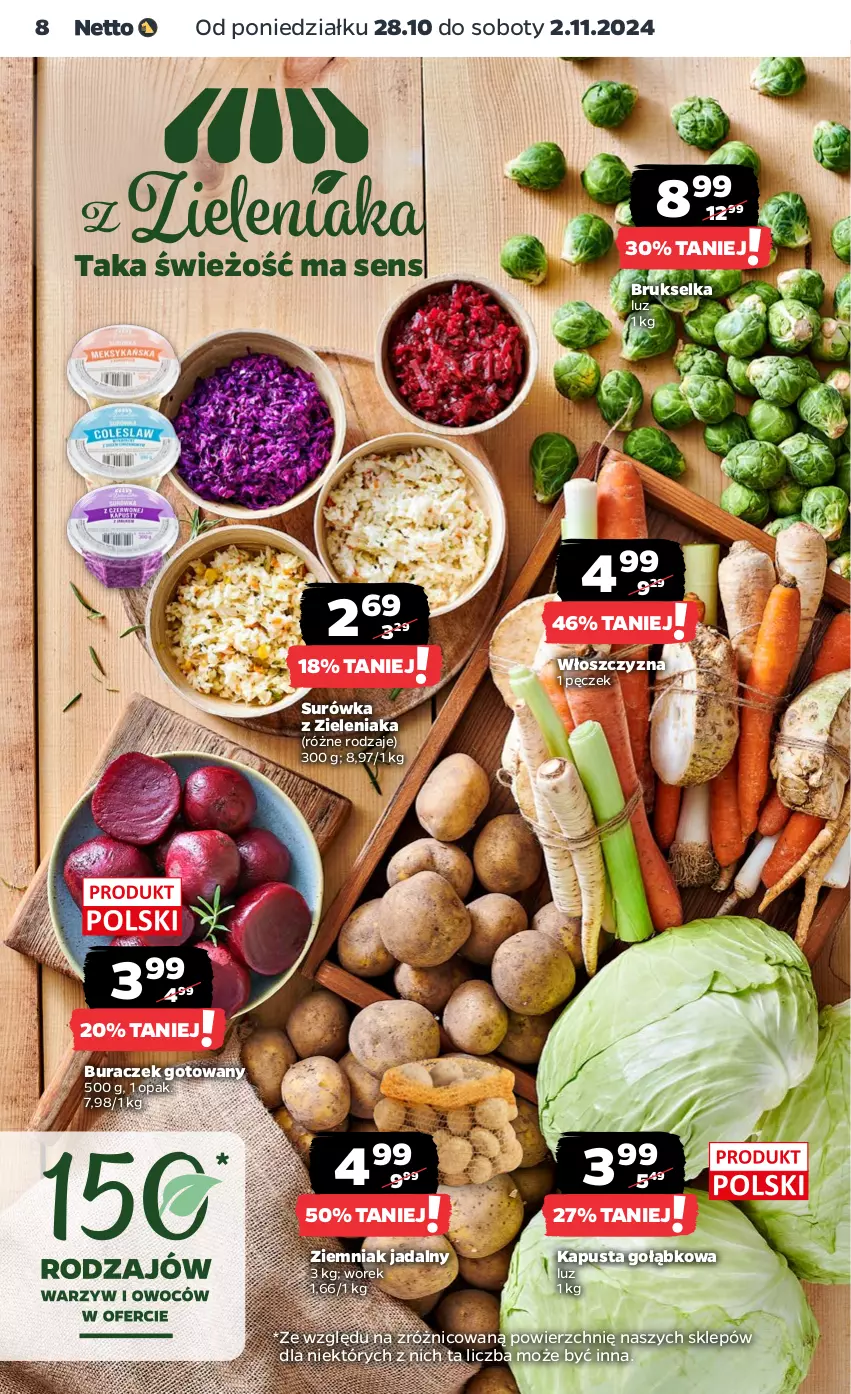 Gazetka promocyjna Netto - Netto Gazetka Food 44/24A - ważna 28.10 do 02.11.2024 - strona 8 - produkty: Brukselka, Surówka