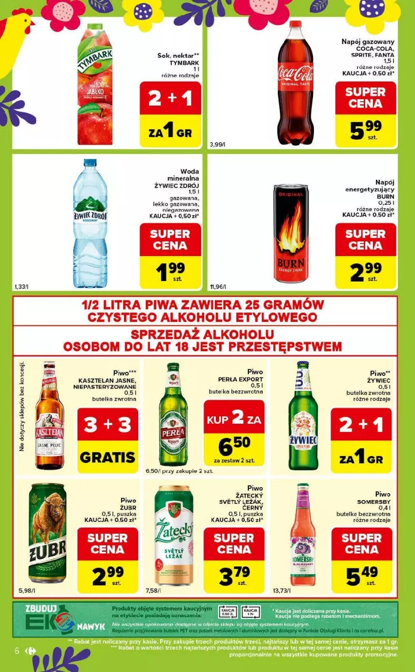 Gazetka promocyjna Carrefour - Gazetka Express - ważna 31.03 do 04.04.2026 - strona 6 - produkty: Coca-Cola, Fa, Fanta, Gin, Gra, Kasztelan, Napój, Napój gazowany, Nektar, Perła, Piwa, Piwo, Por, Sok, Somersby, Sprite, Tymbark, Woda, Woda mineralna