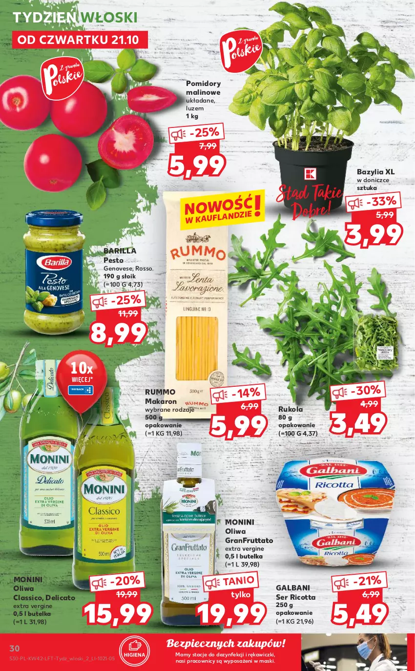 Gazetka promocyjna Kaufland - OFERTA TYGODNIA - ważna 21.10 do 27.10.2021 - strona 30 - produkty: Barilla, Bazyl, Bazylia, Galbani, Gin, Gra, Makaron, Monini, Pesto, Piec, Pomidory, Ricotta, Rukola, Rum, Ser