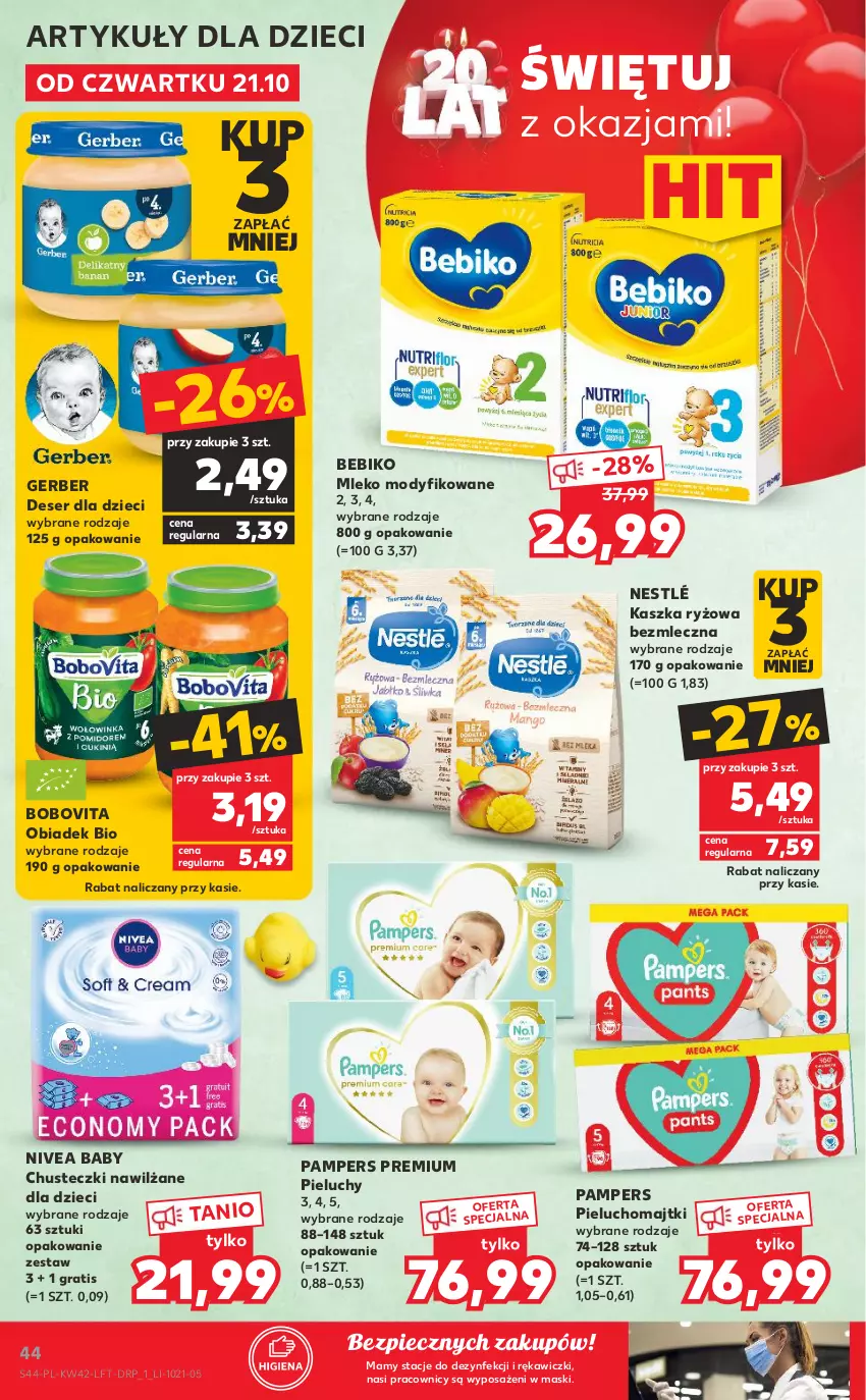 Gazetka promocyjna Kaufland - OFERTA TYGODNIA - ważna 21.10 do 27.10.2021 - strona 44 - produkty: Bebiko, BoboVita, Chusteczki, Deser, Dzieci, Gerber, Gra, Majtki, Mleko, Mleko modyfikowane, Nestlé, Nivea, Nivea Baby, Pampers, Piec, Pieluchomajtki, Pieluchy, Ryż, Ser