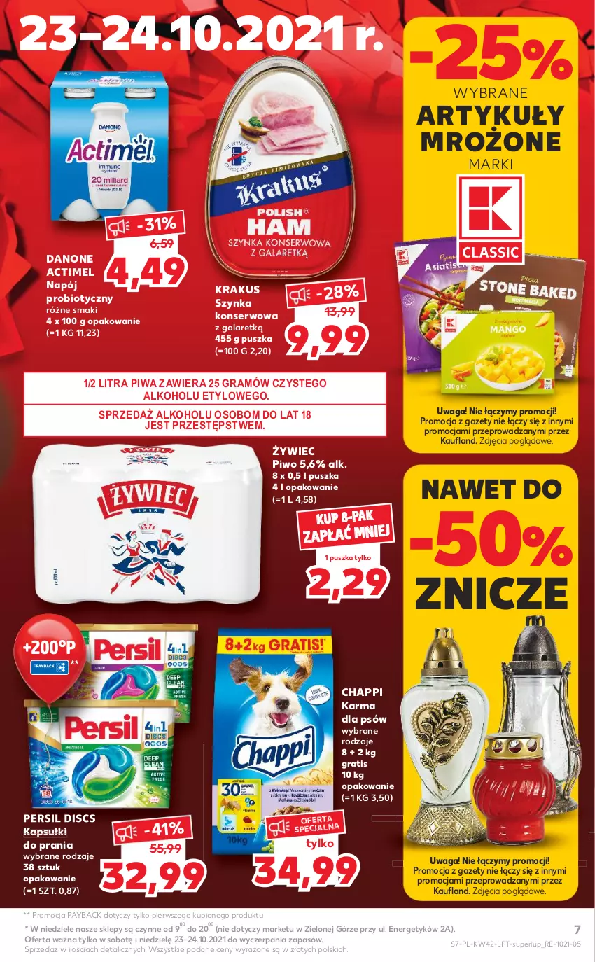 Gazetka promocyjna Kaufland - OFERTA TYGODNIA - ważna 21.10 do 27.10.2021 - strona 7 - produkty: Actimel, Chappi, Danone, Gala, Gra, Kapsułki do prania, Krakus, Napój, Persil, Piwa, Piwo, Ser, Szynka, Szynka konserwowa, Waga, Znicz