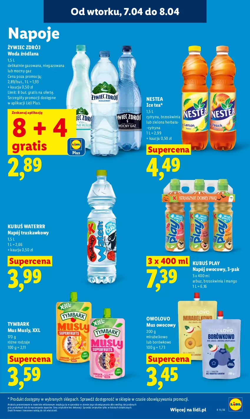 Gazetka promocyjna Lidl - Gazetka ważna od 7.04 do 8.04 - ważna 07.04 do 08.04.2026 - strona 25 - produkty: Arbuz, Gra, Herbata, Ice tea, Kubuś, Kubuś Waterrr, LANA, Mango, Mus, Napój, Napoje, Nestea, Tymbark, Woda