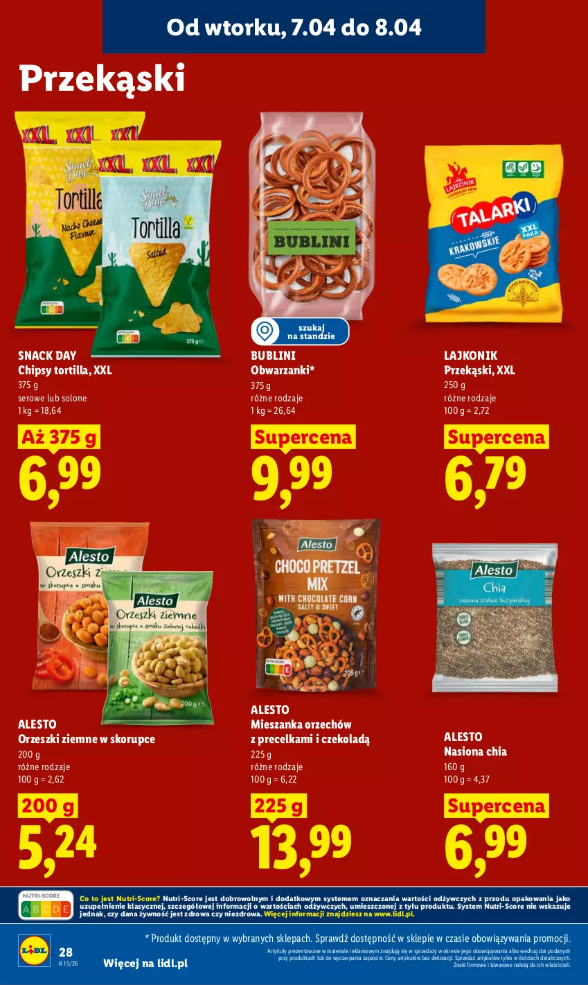 Gazetka promocyjna Lidl - Gazetka ważna od 7.04 do 8.04 - ważna 07.04 do 08.04.2026 - strona 32 - produkty: Chia, Chipsy, Lajkonik, O nas, Orzeszki, Orzeszki ziemne, Ser, Tortilla