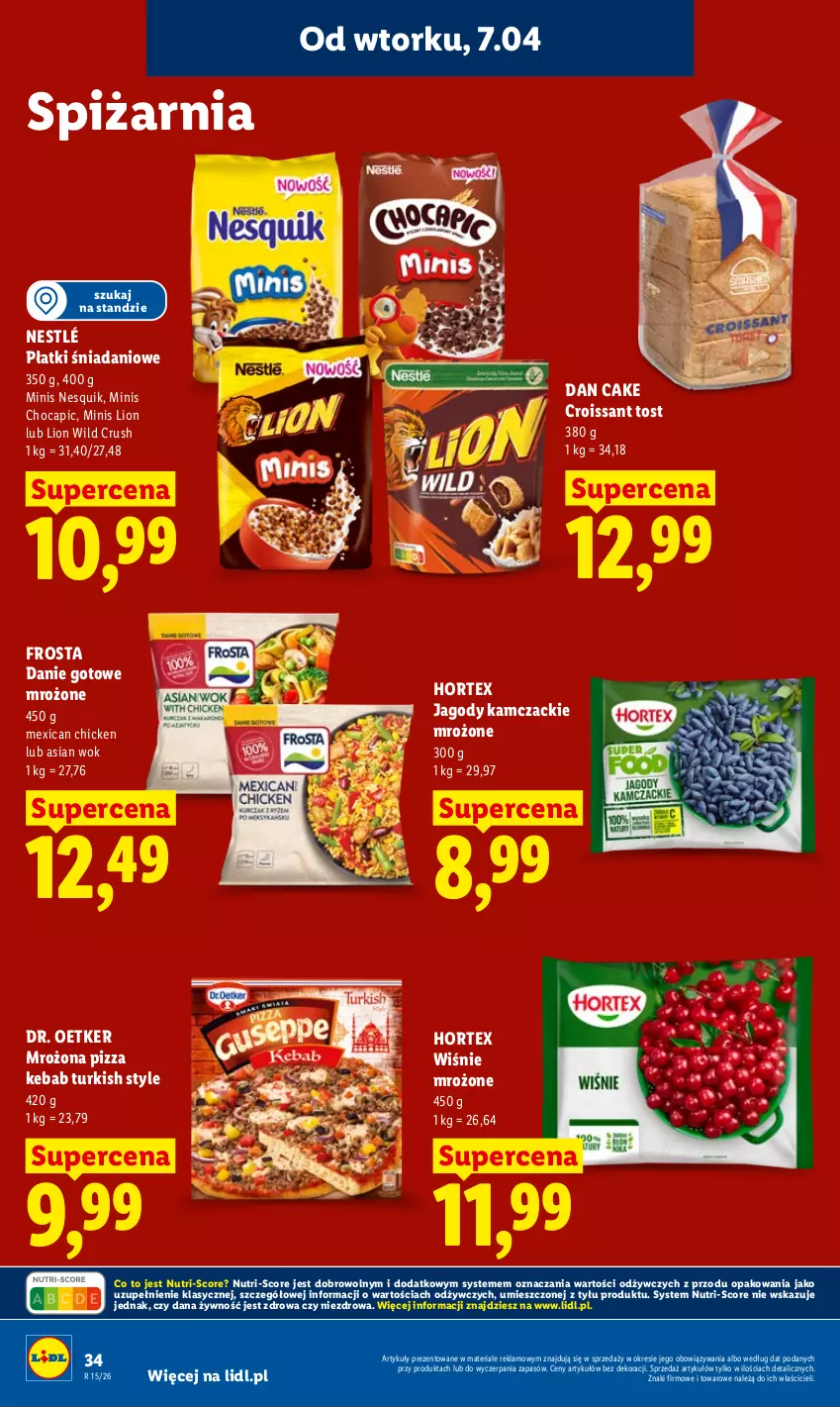 Gazetka promocyjna Lidl - Gazetka ważna od 7.04 do 8.04 - ważna 07.04 do 08.04.2026 - strona 38 - produkty: Croissant, Dan Cake, Danie gotowe, Danio, Dr. Oetker, Frosta, Hortex, Jagody, Kebab, Lion, Nesquik, Nestlé, Pizza