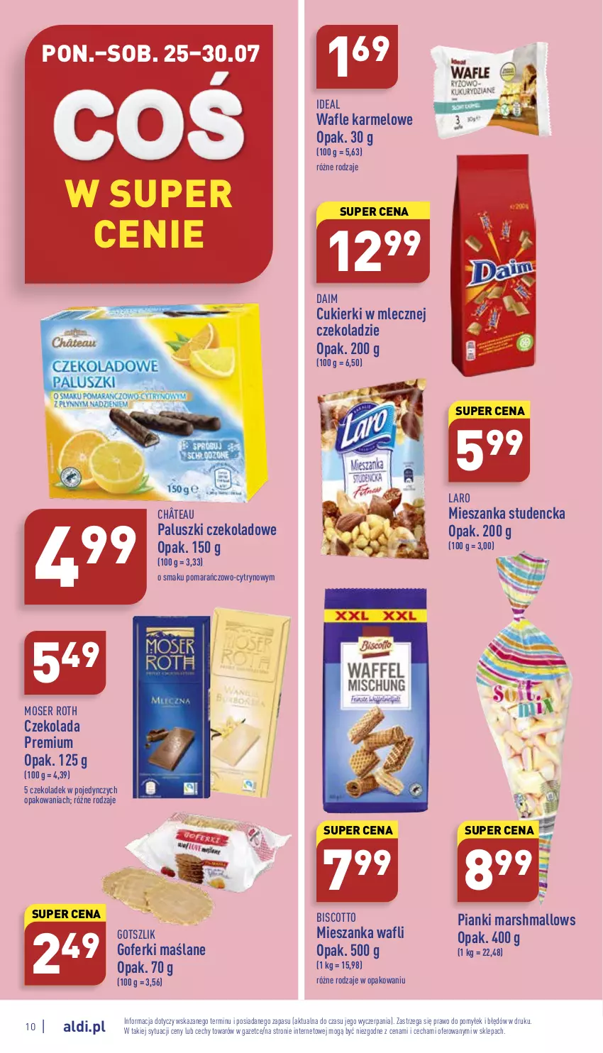 Gazetka promocyjna Aldi - Katalog spożywczy - ważna 25.07 do 30.07.2022 - strona 10 - produkty: Cukier, Cukierki, Czekolada, Mars, Marshmallows, Mieszanka studencka, Moser Roth, Ser, Wafle