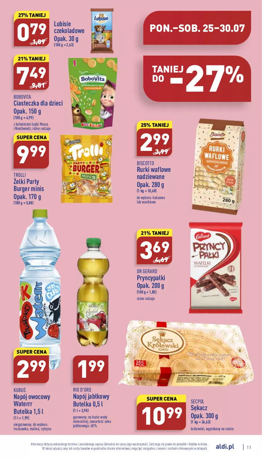 Gazetka promocyjna Aldi - Katalog spożywczy - ważna 25.07 do 30.07.2022 - strona 11 - produkty: BoboVita, Burger, Dr Gerard, Dzieci, Kakao, Królewski, Kubuś, Lubisie, Masza i Niedźwiedź, Napój, Rurki, Sękacz, Sok, Tera, Vita C