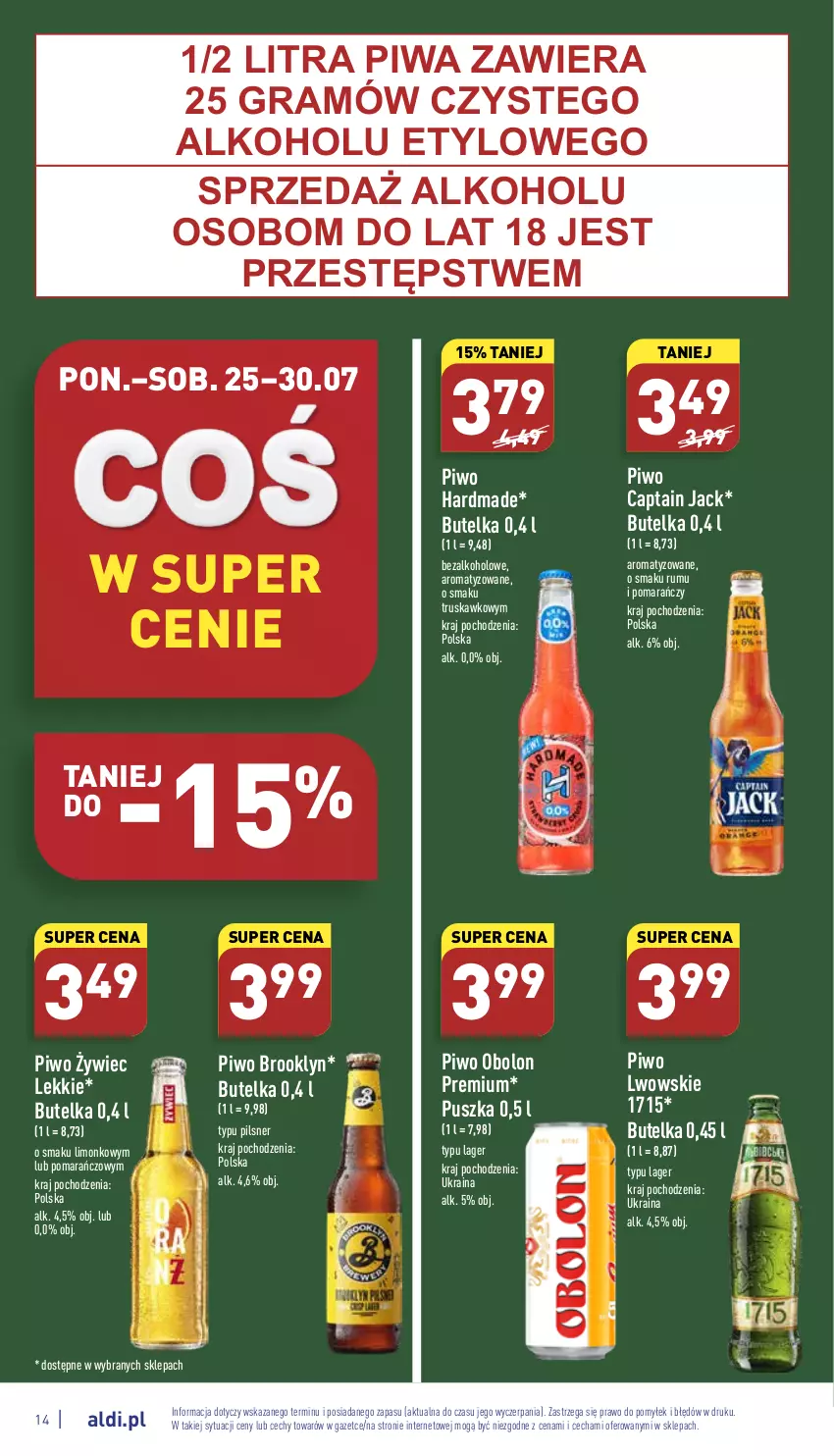 Gazetka promocyjna Aldi - Katalog spożywczy - ważna 25.07 do 30.07.2022 - strona 14 - produkty: Captain Jack, Gra, Piwa, Piwo, Rum