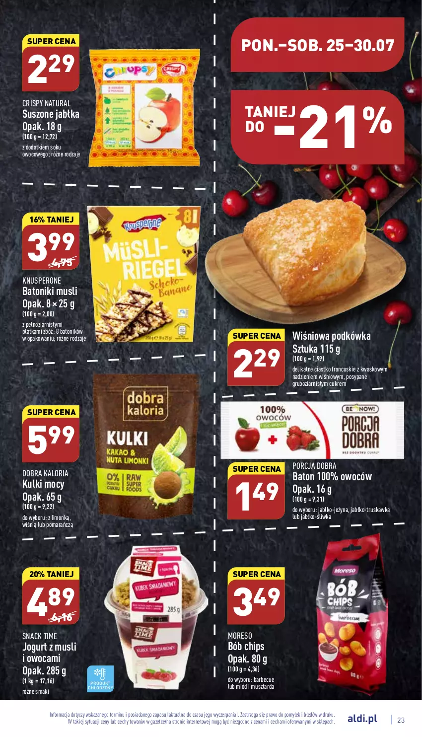 Gazetka promocyjna Aldi - Katalog spożywczy - ważna 25.07 do 30.07.2022 - strona 23 - produkty: Baton, Jabłka, Jogurt, Miód, Mus, Musztarda, Por, Sok, Tonik