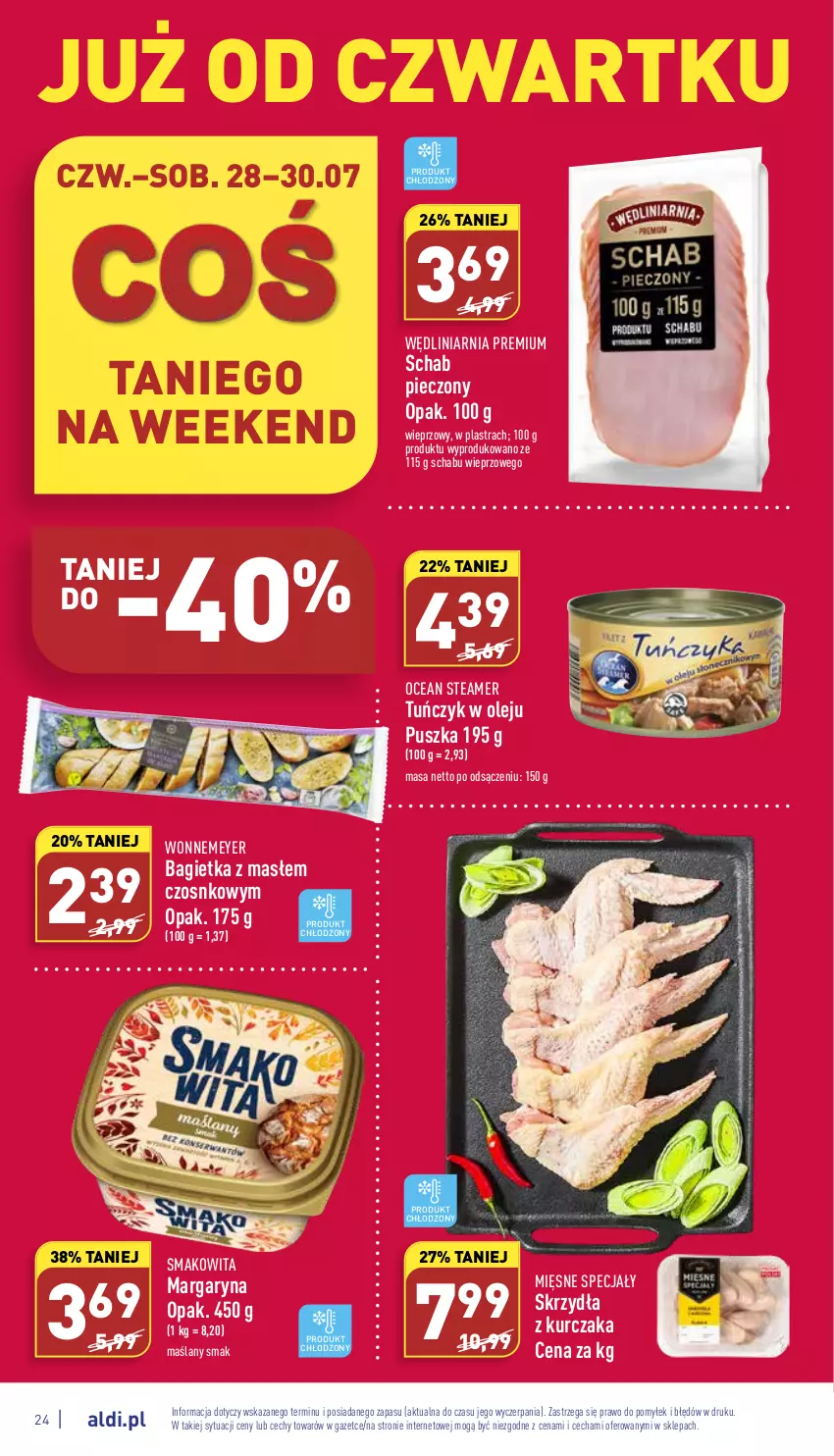 Gazetka promocyjna Aldi - Katalog spożywczy - ważna 25.07 do 30.07.2022 - strona 24 - produkty: Bagietka, Kurczak, Margaryna, Mięsne specjały, Olej, Piec, Schab pieczony, Smakowita, Tuńczyk