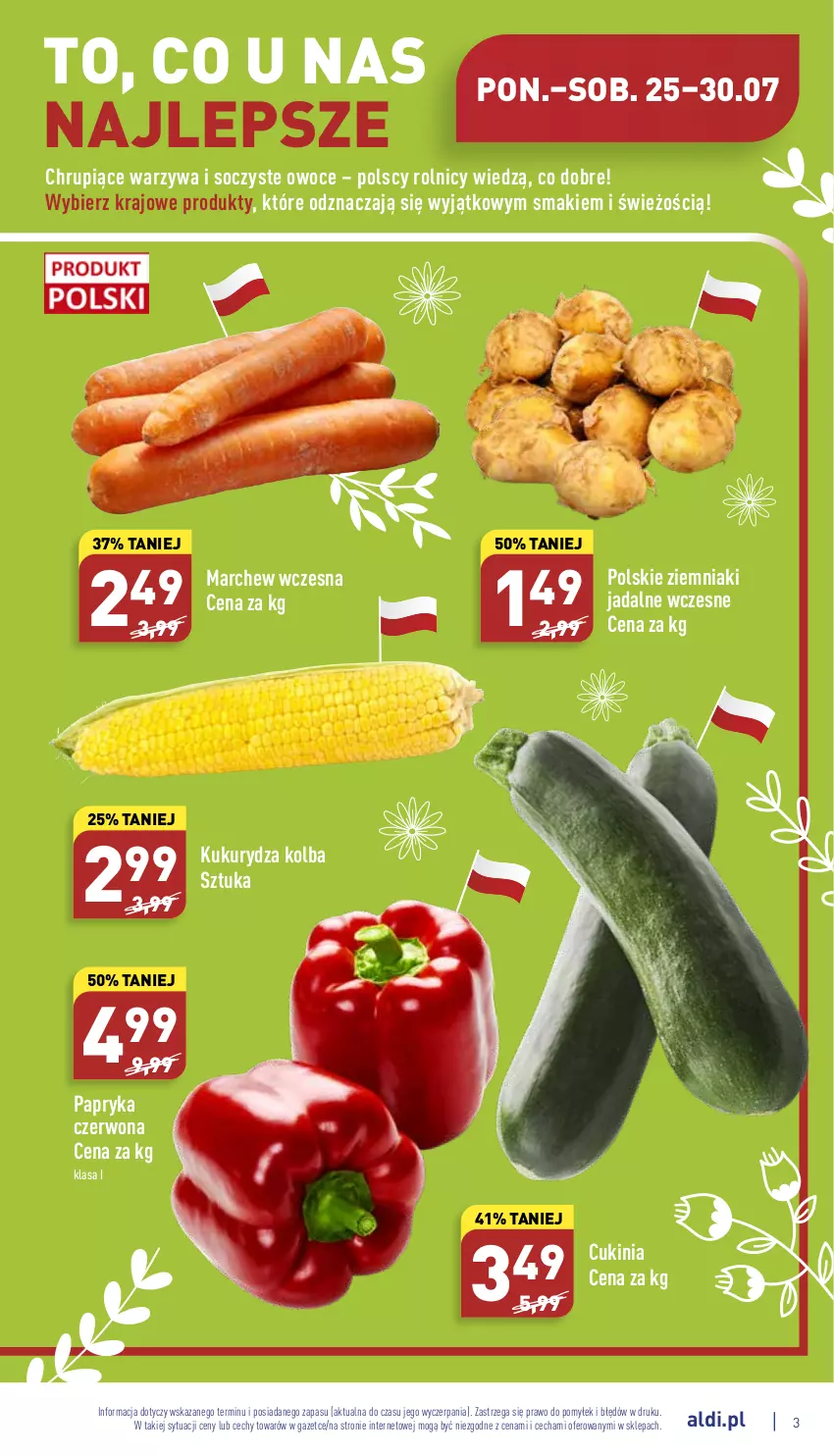 Gazetka promocyjna Aldi - Katalog spożywczy - ważna 25.07 do 30.07.2022 - strona 3 - produkty: Kukurydza, Owoce, Papryka, Papryka czerwona, Warzywa, Ziemniaki