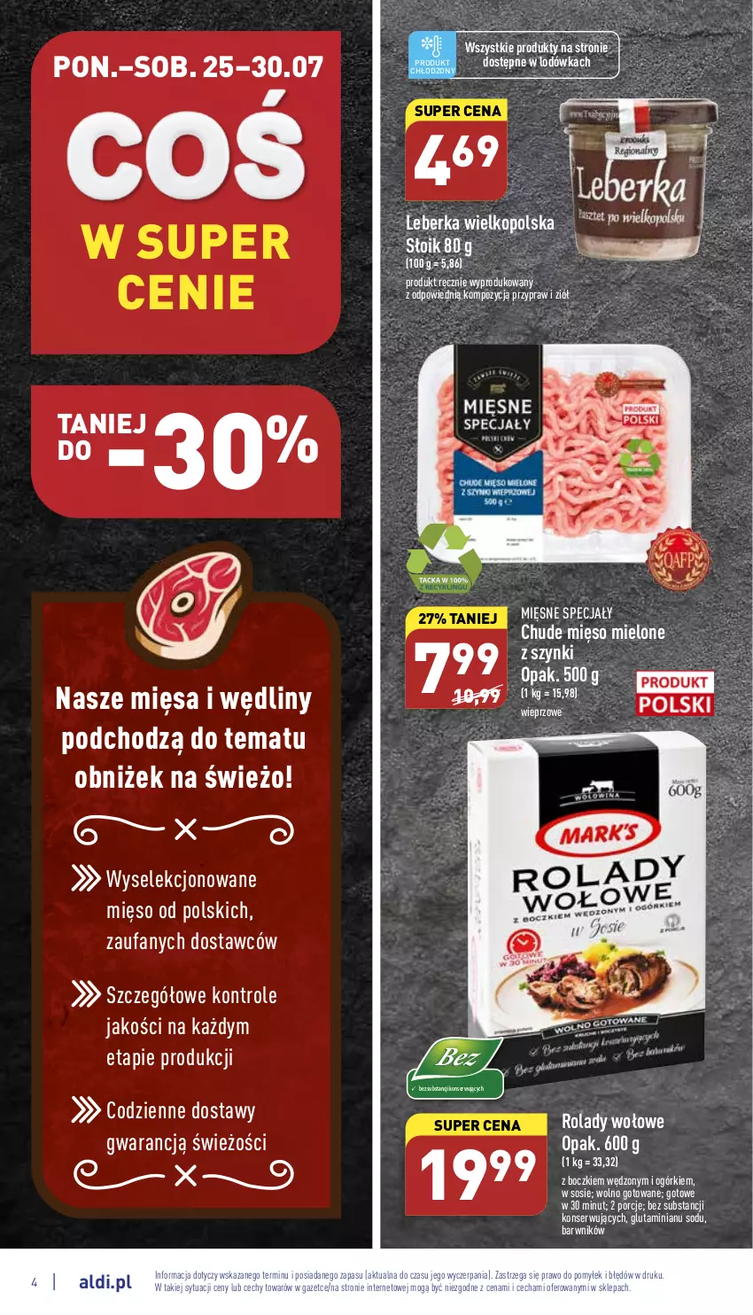 Gazetka promocyjna Aldi - Katalog spożywczy - ważna 25.07 do 30.07.2022 - strona 4 - produkty: Fa, Leberka, Lodówka, Mięsne specjały, Mięso, Mięso mielone, Mięso mielone z szynki, Por, Ser, Sos