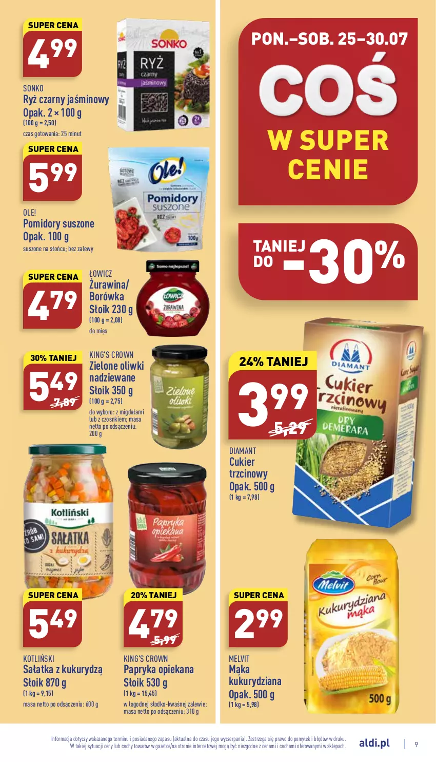 Gazetka promocyjna Aldi - Katalog spożywczy - ważna 25.07 do 30.07.2022 - strona 9 - produkty: Borówka, Cukier, Cukier trzcinowy, Diamant, Mąka, Melvit, Ole!, Oliwki, Papryka, Pomidory, Ryż, Sałat, Sałatka, Sonko