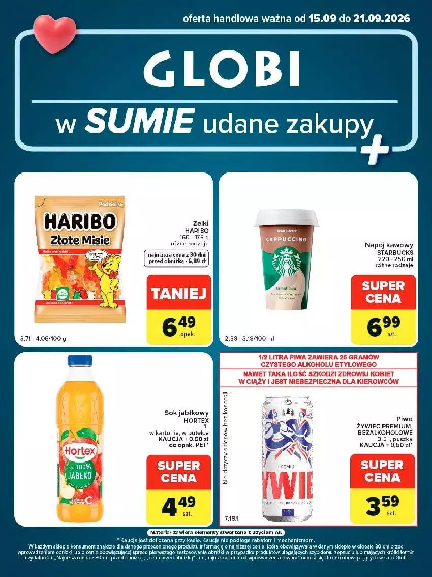 Gazetka promocyjna Carrefour - Gazetka Globi w SUMIE udane zakupy - ważna 15.09 do 21.09.2026 - strona 1 - produkty: Haribo, Napój, Piwa, Sok, Sok jabłkowy