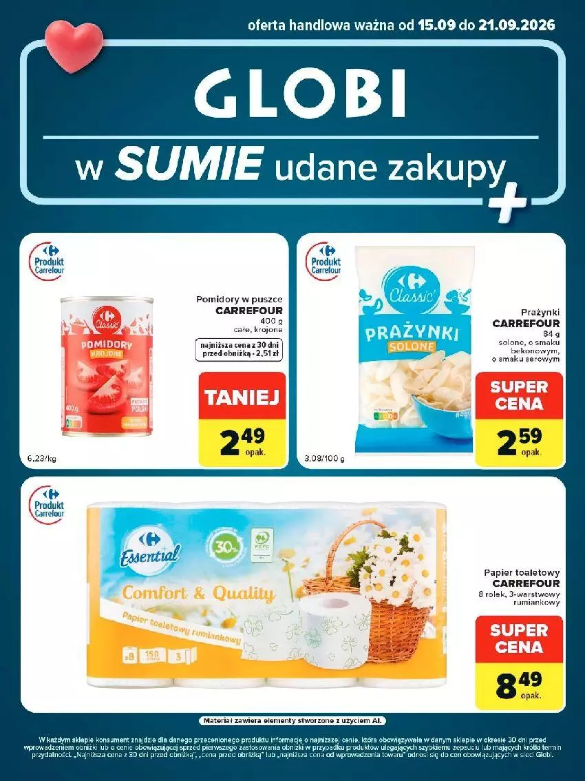Gazetka promocyjna Carrefour - Gazetka Globi w SUMIE udane zakupy - ważna 15.09 do 21.09.2026 - strona 2 - produkty: Beko, Papier, Papier toaletowy, Pomidory, Ser