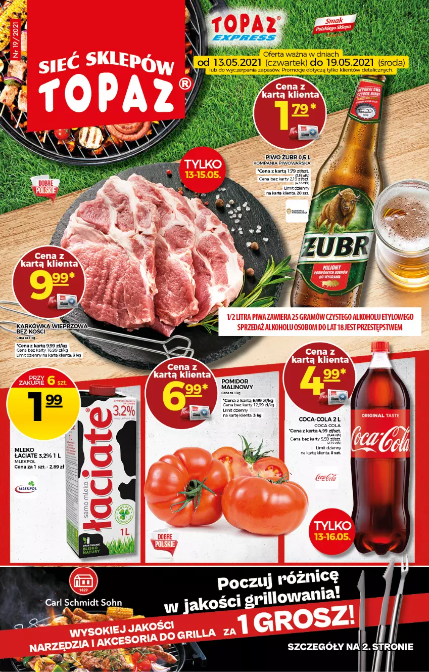Gazetka promocyjna Topaz - Gazetka - ważna 13.05 do 19.05.2021 - strona 1 - produkty: Coca-Cola, Piwo, Pomidor malinowy