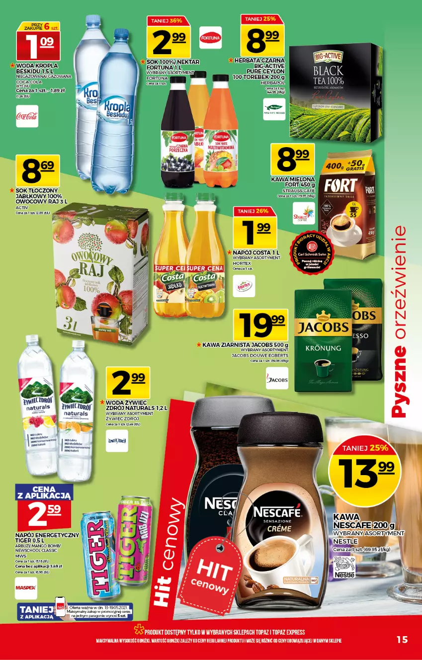 Gazetka promocyjna Topaz - Gazetka - ważna 13.05 do 19.05.2021 - strona 15 - produkty: Jacobs, Kawa, Kawa mielona, Lack, Napój, Por, Sok, Top