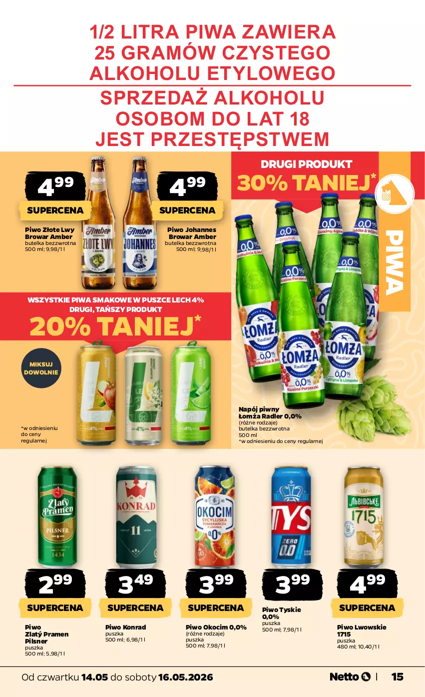 Gazetka promocyjna Netto - Od Czwartku - ważna 14.05 do 16.05.2026 - strona 15 - produkty: Gra, Koc, Napój, Okocim, Piwa, Piwo, Radler, Tyskie