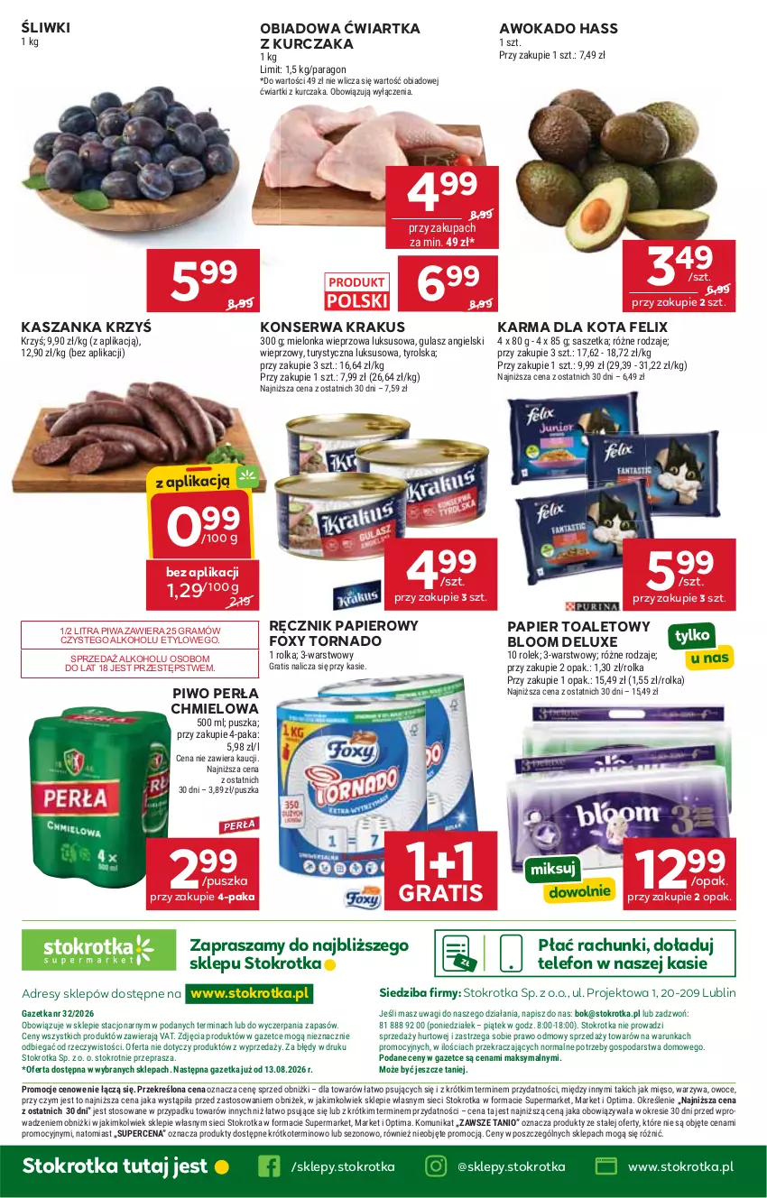 Gazetka promocyjna Stokrotka - Supermarket - ważna 06.08 do 12.08.2026 - strona 48 - produkty: Dres, Felix, Foxy, Gra, JBL, Kasza, Kaszanka, Krakus, Kurczak, Mięso, O nas, Optima, Owoce, Papier, Papier toaletowy, Perła, Piwa, Piwo, Ręcznik, Ser, Telefon, Wagi, Warzywa