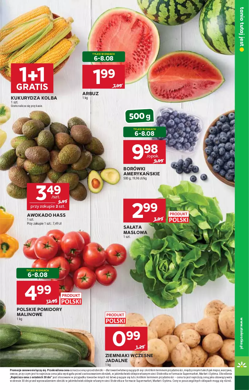 Gazetka promocyjna Stokrotka - Supermarket - ważna 06.08 do 12.08.2026 - strona 9 - produkty: Arbuz, Gra, Kukurydza, Masło, Mięso, Optima, Owoce, Pomidory, Sałat, Sałata masłowa, Warzywa, Ziemniaki
