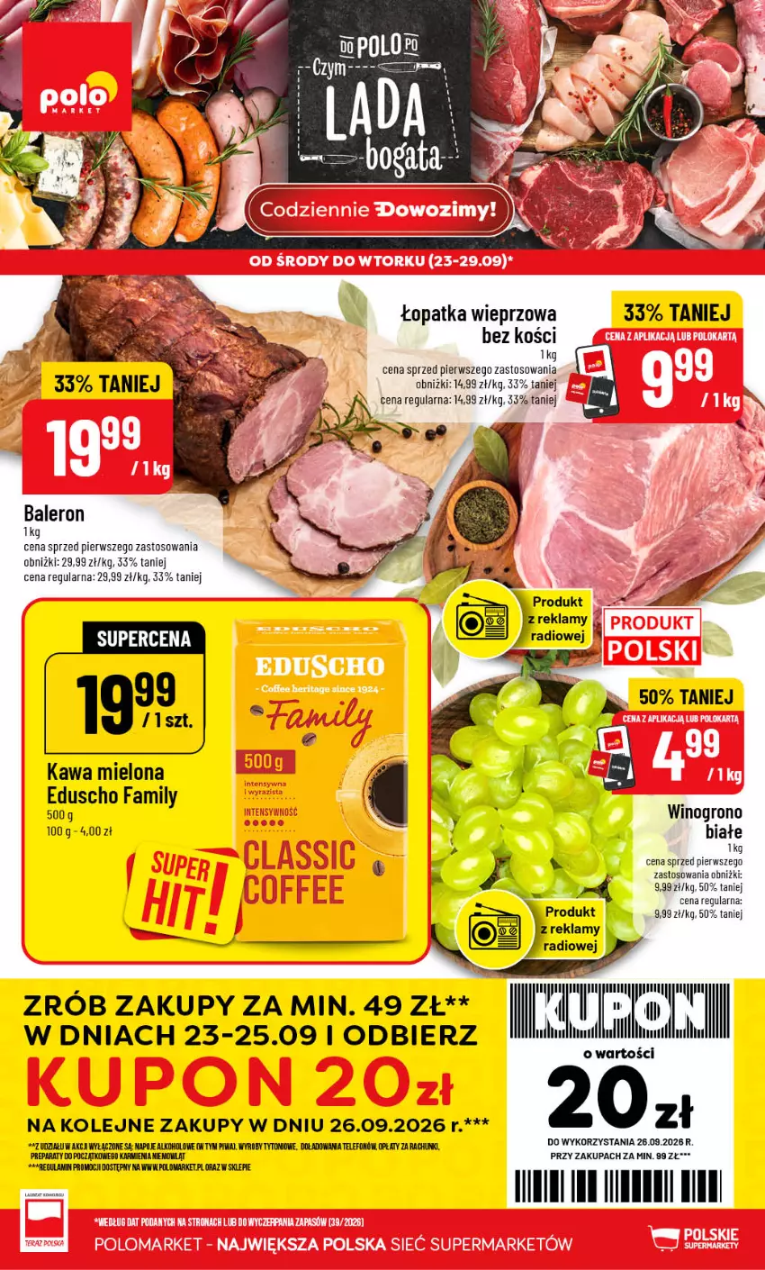 Gazetka promocyjna PoloMarket - Gazetka POLOmarket - ważna 23.09 do 29.09.2026 - strona 1 - produkty: Fa, Karmi, Kawa, Kawa mielona, Napoje, Olej, Piwa, Telefon, Wino