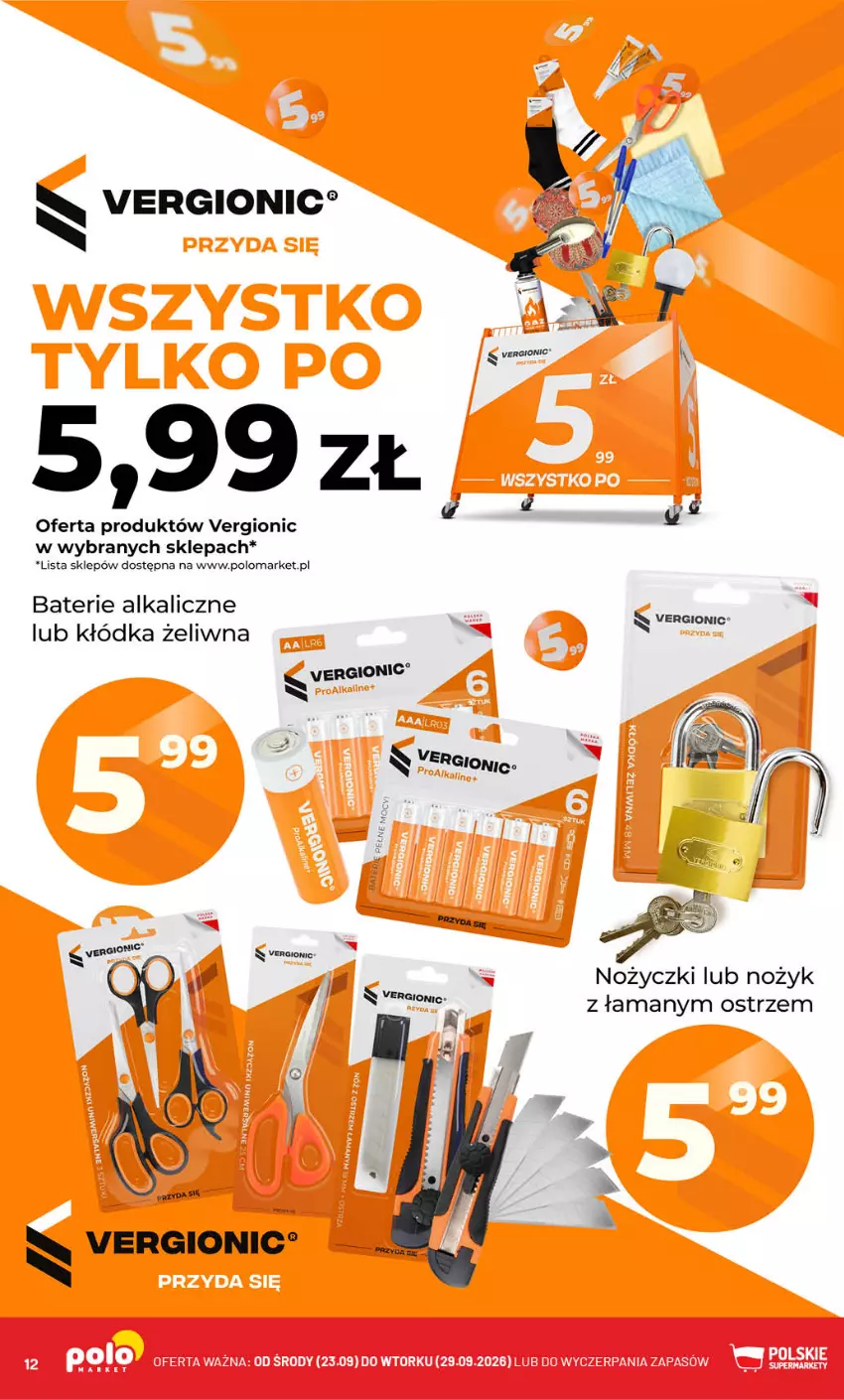 Gazetka promocyjna PoloMarket - Gazetka POLOmarket - ważna 23.09 do 29.09.2026 - strona 12 - produkty: Baterie alkaliczne, Kłódka, Noż, Nożyczki