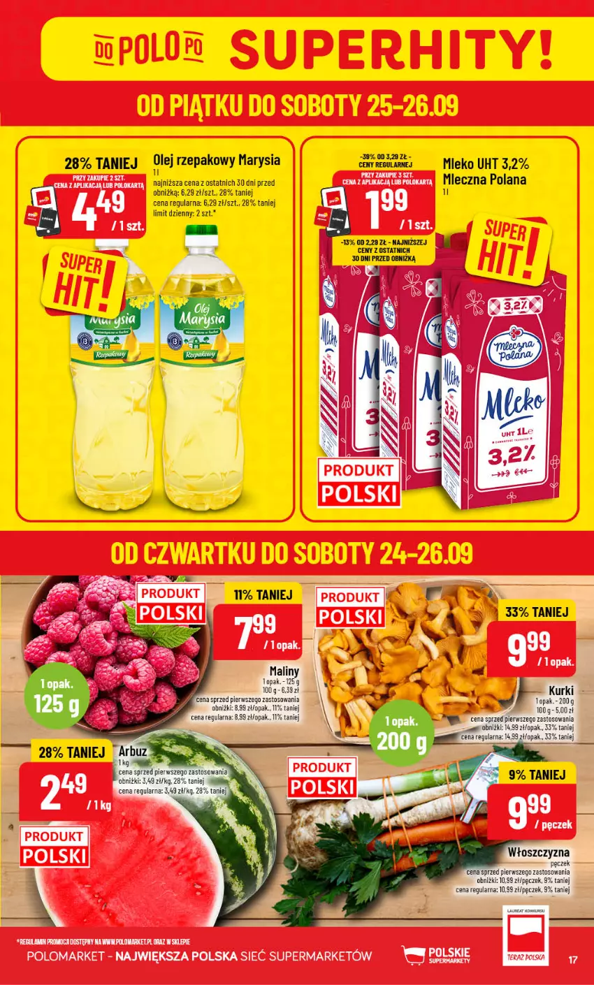 Gazetka promocyjna PoloMarket - Gazetka POLOmarket - ważna 23.09 do 29.09.2026 - strona 17 - produkty: Arbuz, LANA, Maliny, Mleko, Olej, Olej rzepakowy, Włoszczyzna pęczek