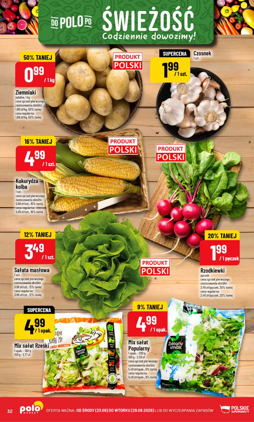 Gazetka promocyjna PoloMarket - Gazetka POLOmarket - ważna 23.09 do 29.09.2026 - strona 32 - produkty: Czosnek, Kukurydza, Masło, Sałat, Sałata masłowa, Ziemniaki