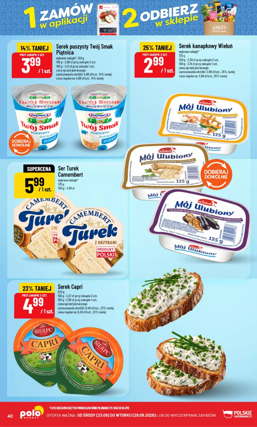 Gazetka promocyjna PoloMarket - Gazetka POLOmarket - ważna 23.09 do 29.09.2026 - strona 40 - produkty: Camembert, Piątnica, Ser, Serek, Serek kanapkowy, Serek puszysty, Twój Smak