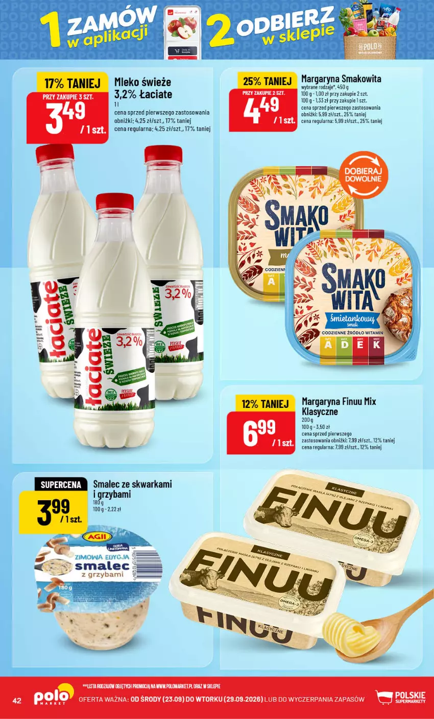 Gazetka promocyjna PoloMarket - Gazetka POLOmarket - ważna 23.09 do 29.09.2026 - strona 42 - produkty: Finuu, Margaryna, Mleko, Smakowita, Smalec, Warka