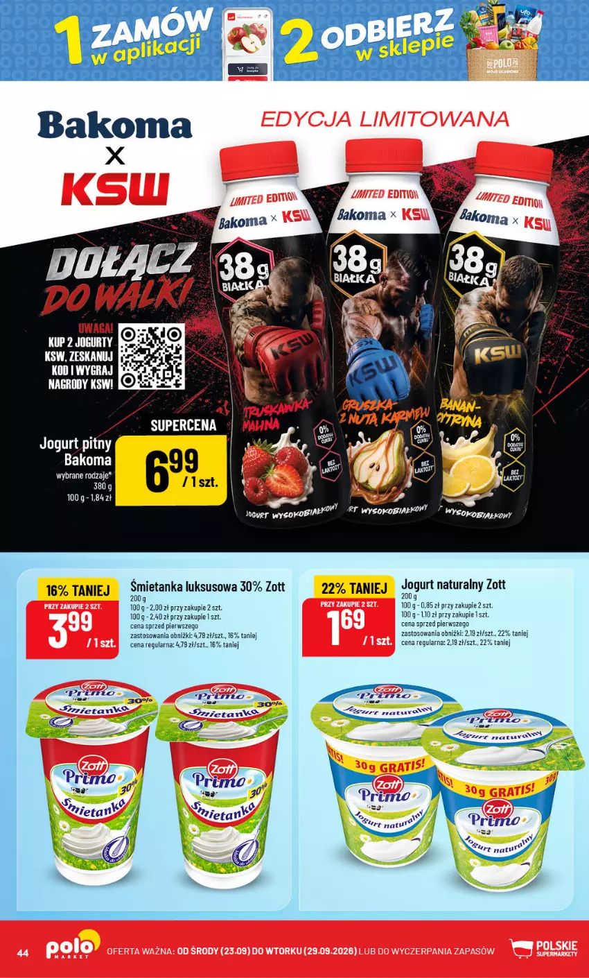 Gazetka promocyjna PoloMarket - Gazetka POLOmarket - ważna 23.09 do 29.09.2026 - strona 44 - produkty: Bakoma, Jogurt, Jogurt naturalny, Jogurt pitny, Zott