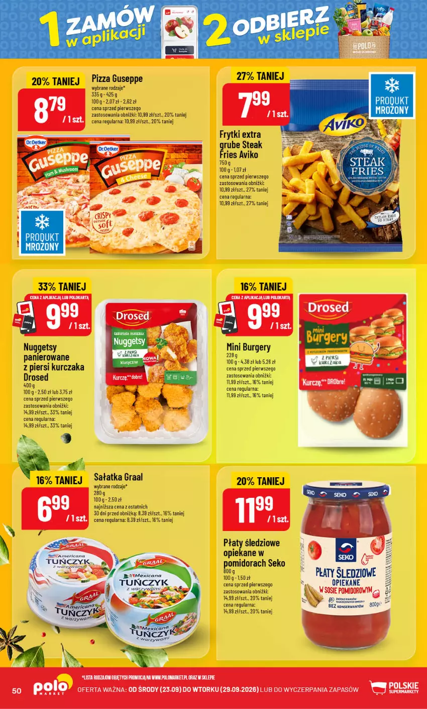 Gazetka promocyjna PoloMarket - Gazetka POLOmarket - ważna 23.09 do 29.09.2026 - strona 50 - produkty: Burger, Frytki, Gra, Graal, Kurczak, Pizza, Płaty śledziowe, Sałat, Sałatka, SEKO