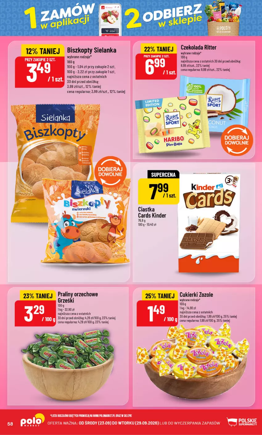 Gazetka promocyjna PoloMarket - Gazetka POLOmarket - ważna 23.09 do 29.09.2026 - strona 58 - produkty: Biszkopty, Ciastka, Cukier, Cukierki, Czekolada, Grześki, Kinder, Praliny