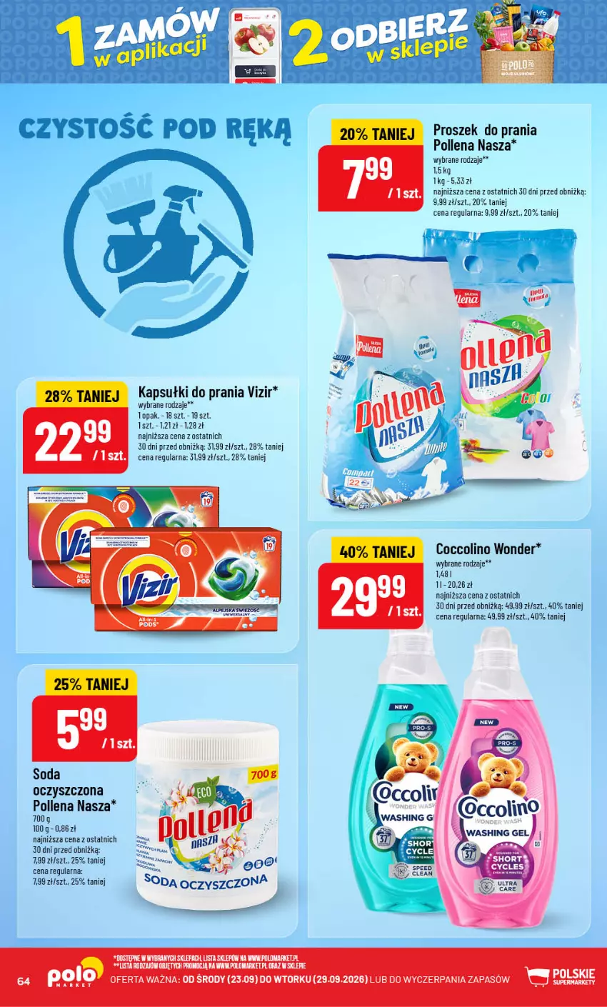 Gazetka promocyjna PoloMarket - Gazetka POLOmarket - ważna 23.09 do 29.09.2026 - strona 64 - produkty: Coccolino, Kapsułki do prania, Proszek do prania, Soda oczyszczona, Vizir