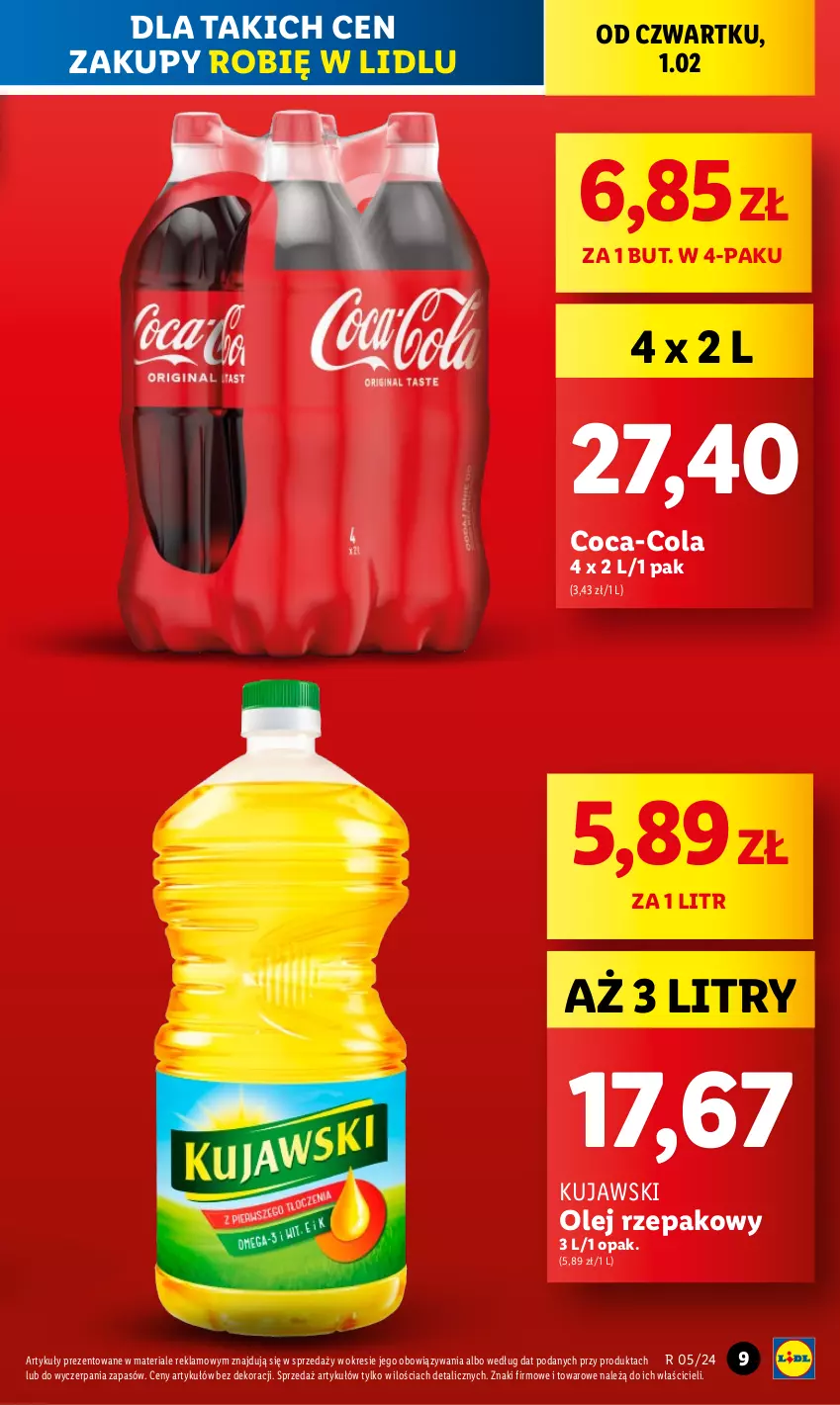 Gazetka promocyjna Lidl - GAZETKA - ważna 01.02 do 03.02.2024 - strona 9 - produkty: Coca-Cola, Kujawski, Olej, Olej rzepakowy