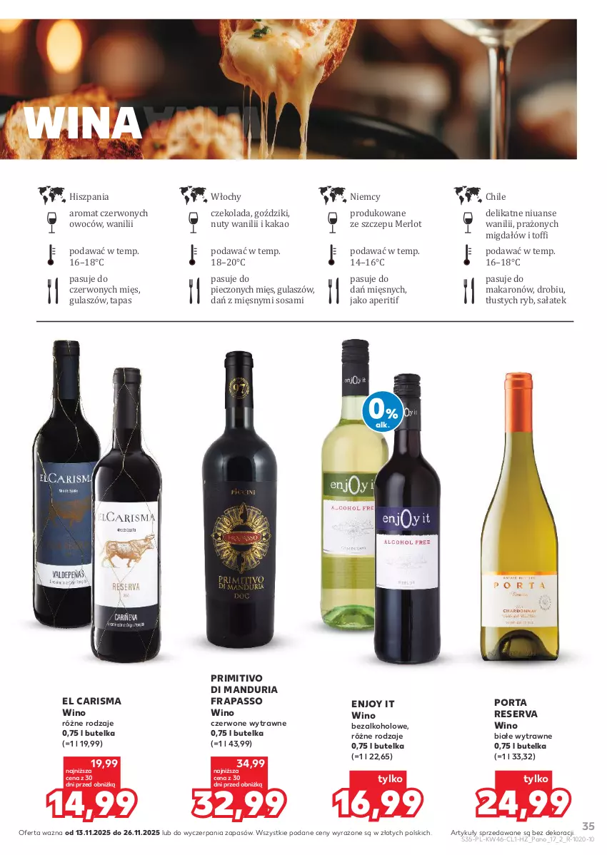 Gazetka promocyjna Kaufland - Barek Kauflandu - ważna 13.11 do 26.11.2025 - strona 35 - produkty: Czekolada, Kakao, Makaron, Merlot, Nuty, Piec, Por, Sałat, Ser, Sos, Wino, Wino bezalkoholowe, Wino białe, Wino czerwone