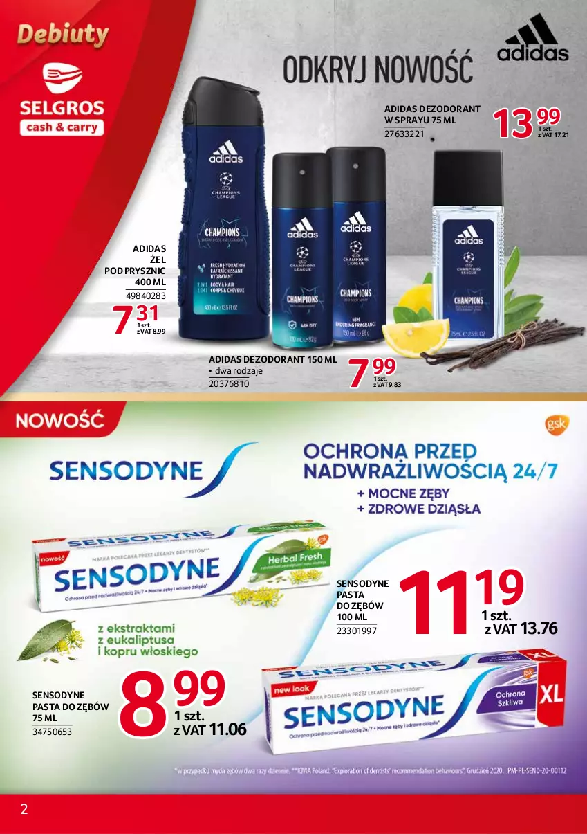 Gazetka promocyjna Selgros - Debiuty w Selgros - ważna 14.10 do 27.10.2021 - strona 2 - produkty: Adidas, Dezodorant, Pasta do zębów, Sensodyne