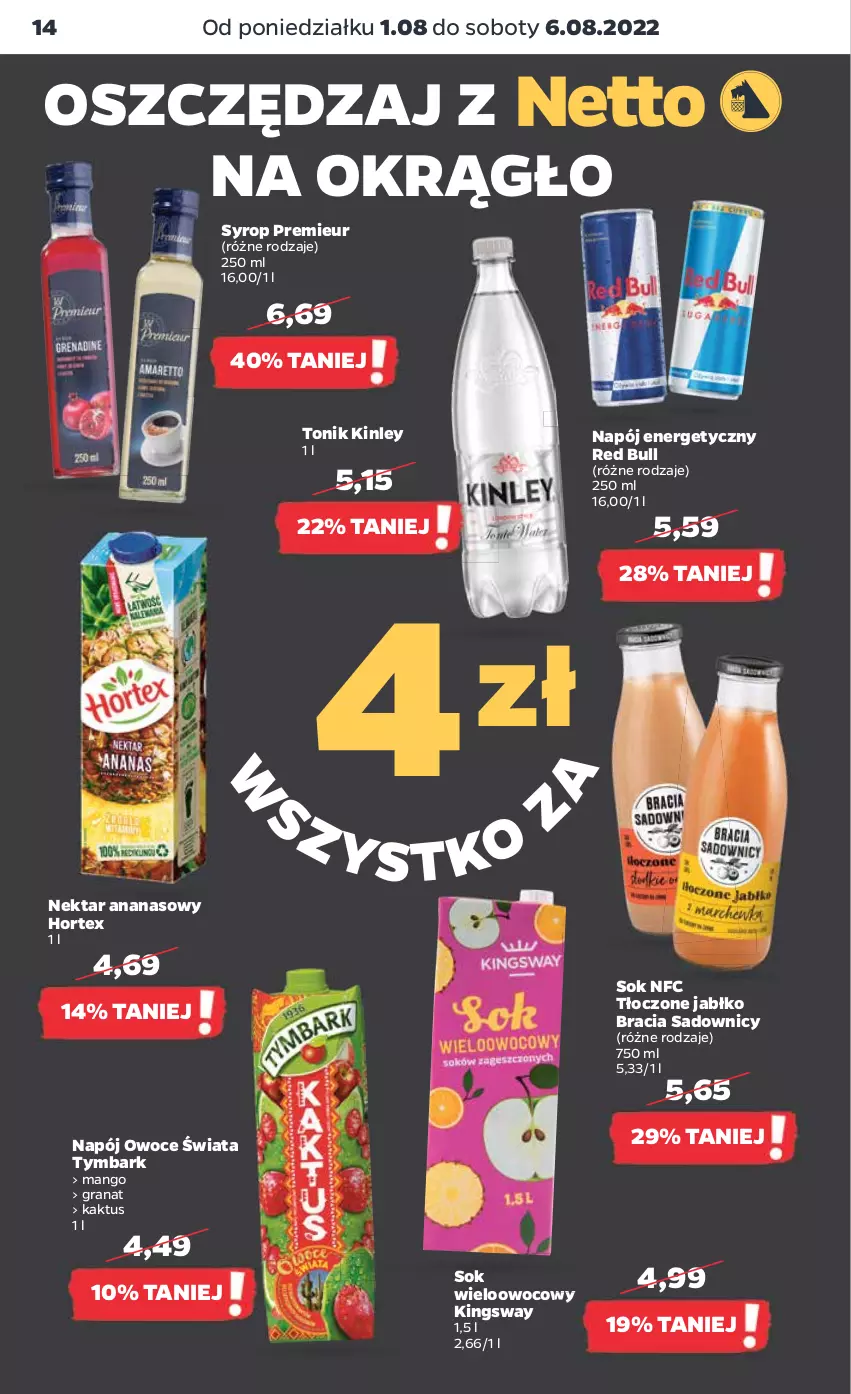 Gazetka promocyjna Netto - Artykuły spożywcze - ważna 01.08 do 06.08.2022 - strona 14 - produkty: Ananas, Gra, Granat, Hortex, Kaktus, Mango, Napój, Napój energetyczny, Nektar, Owoce, Red Bull, Sok, Syrop, Tonik, Tymbark