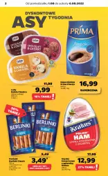 Gazetka promocyjna Netto - Artykuły spożywcze - Gazetka - ważna od 06.08 do 06.08.2022 - strona 2 - produkty: Krakus, Ser, Parówki, Kawa mielona, Kawa, Szynka konserwowa, Lody, Szynka, Prima, Gala, Berlinki