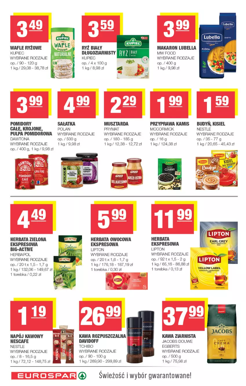 Gazetka promocyjna Spar - EuroSpar - ważna 21.10 do 01.11.2026 - strona 10 - produkty: Bell, Bella, Davidoff, Dawtona, Herbapol, Herbata, Herbata owocowa, Jacobs, Kamis, Kawa, Kawa rozpuszczalna, Kawa ziarnista, Kisiel, Kupiec, Lipton, Lubella, Makaron, Mus, Musztarda, Piec, Pomidory, Prymat, Pulpa pomidorowa, Ryż, Ryż biały, Sałat, Sałatka, Sos, Tchibo, Torebka, Wafle