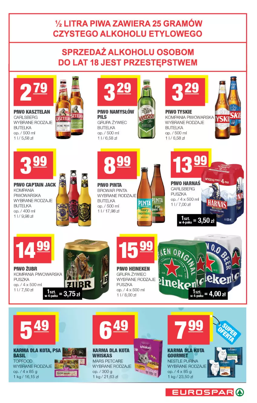 Gazetka promocyjna Spar - EuroSpar - ważna 21.10 do 01.11.2026 - strona 15 - produkty: Captain Jack, Carlsberg, Heineken, Kasztelan, Mars, Namysłów, Piwo, Tyskie, Whiskas