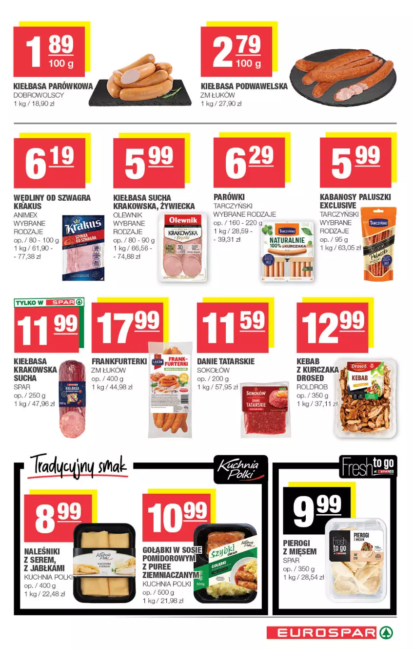 Gazetka promocyjna Spar - EuroSpar - ważna 21.10 do 01.11.2026 - strona 7 - produkty: Frankfurterki, Gra, Jabłka, Kabanos, Kebab, Kiełbasa, Kiełbasa podwawelska, Krakus, Kuchnia, Kurczak, Naleśniki, Olewnik, Parówki, Pierogi, Ser, Sok, Sokołów, Sos, Tarczyński, Wawel