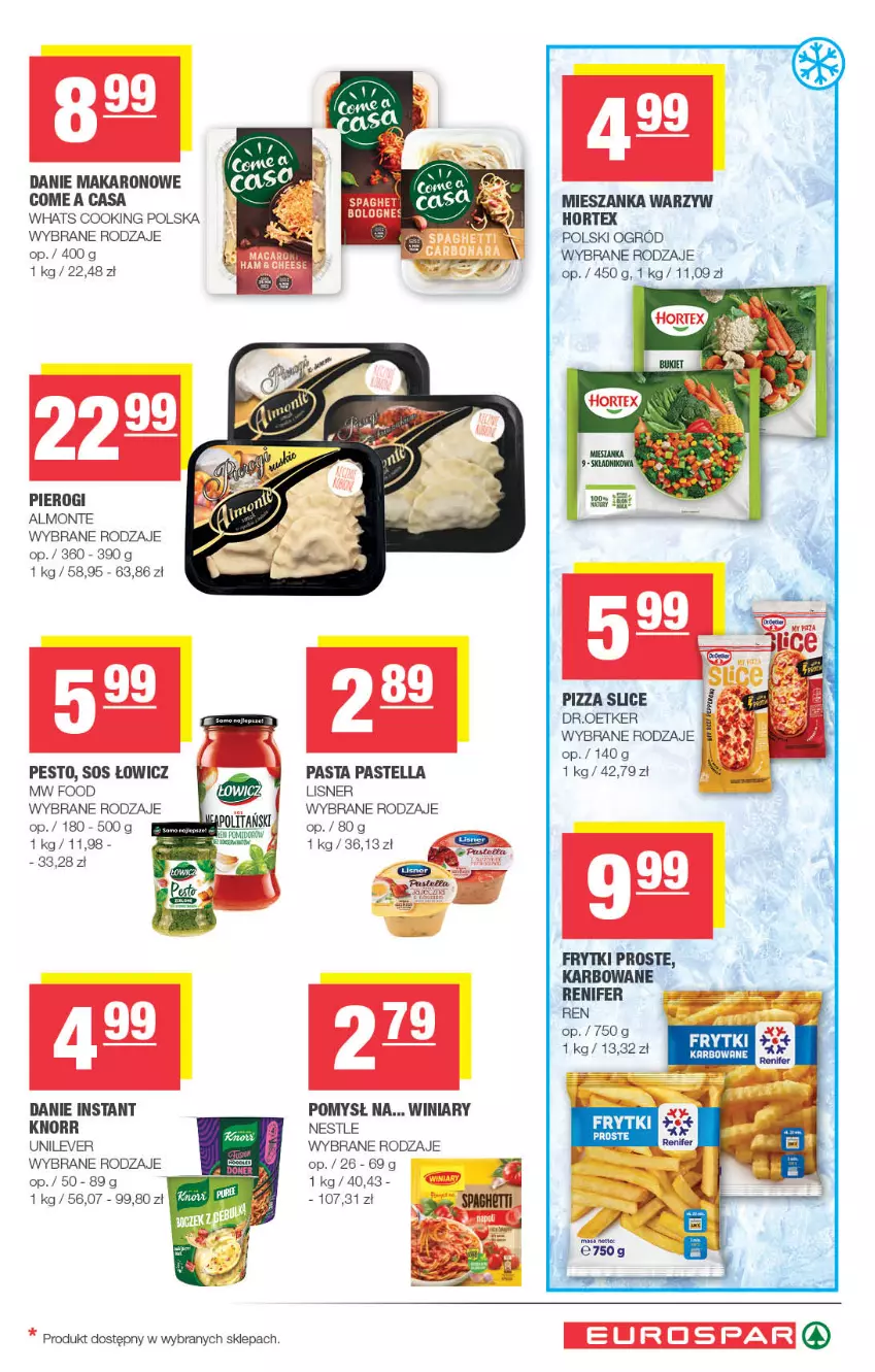 Gazetka promocyjna Spar - EuroSpar - ważna 21.10 do 01.11.2026 - strona 9 - produkty: Frytki, Hortex, Knorr, Lisner, Makaron, Mieszanka warzyw, Monte, Ogród, Pastella, Pesto, Pierogi, Pizza, Renifer, Sos, Spaghetti, Winiary