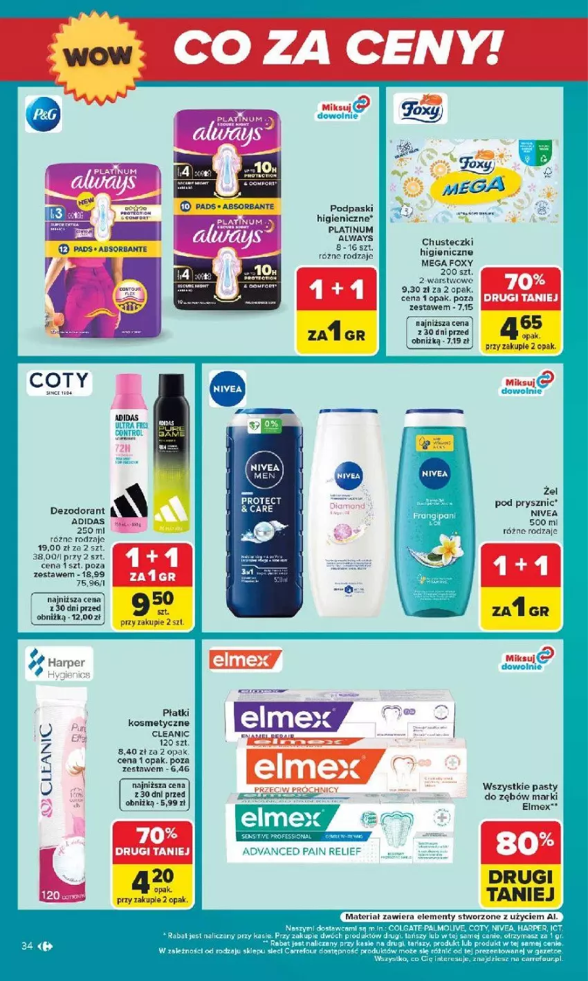 Gazetka promocyjna Carrefour - Gazetka Carrefour Arkadia w SUMIE Zmieniliśmy się dla Ciebie - ważna 24.08 do 30.08.2026 - strona 34 - produkty: Adidas, Chusteczki, Cleanic, Dezodorant, Elmex, Foxy, Nivea
