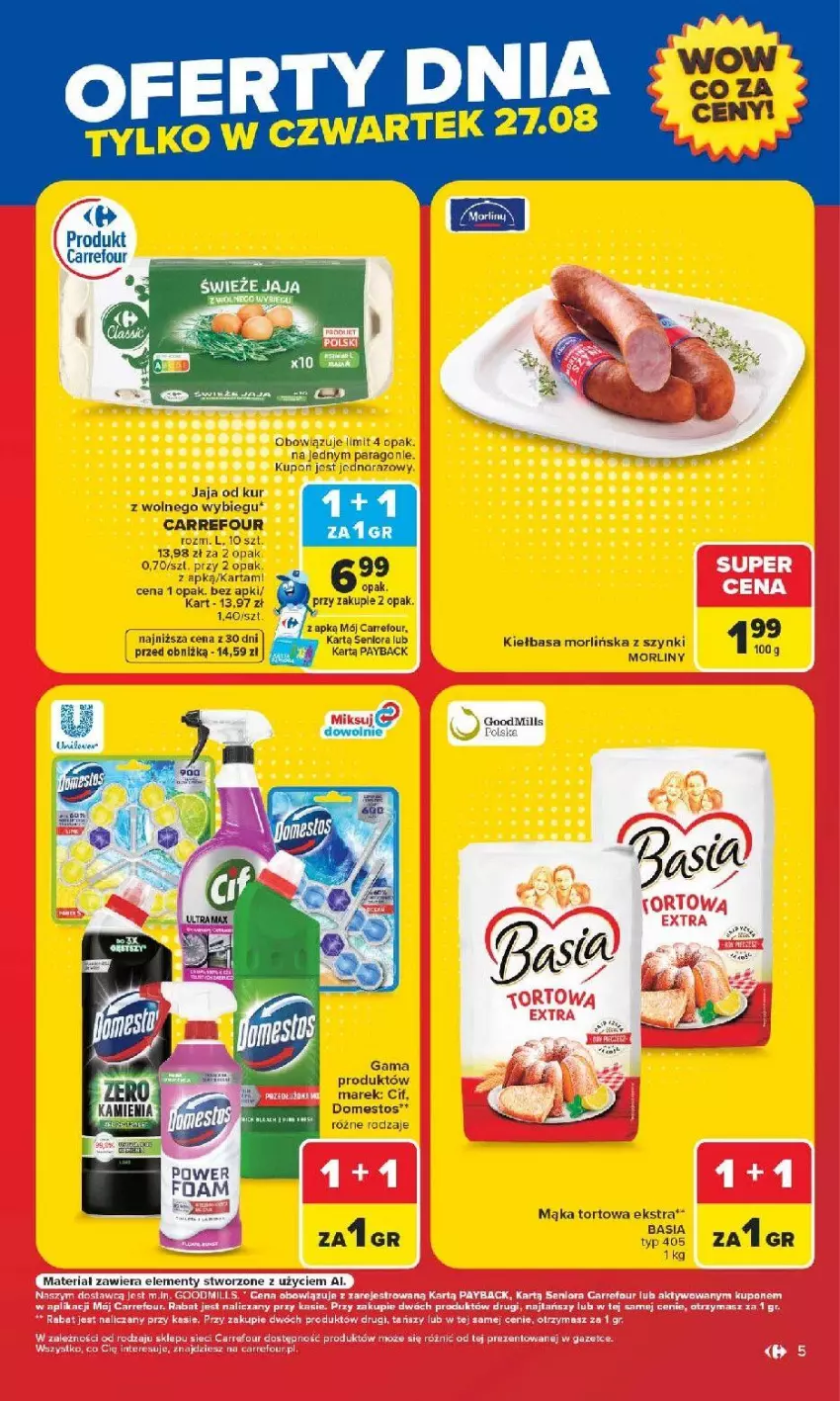 Gazetka promocyjna Carrefour - Gazetka Carrefour Arkadia w SUMIE Zmieniliśmy się dla Ciebie - ważna 24.08 do 30.08.2026 - strona 5 - produkty: Domestos, Fa, Feta, Gala, Jaja, Kiełbasa, Mąka, Mąka tortowa, Morliny