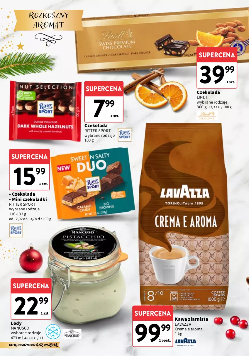 Gazetka promocyjna Intermarche - Katalog Świąteczne Delikatesy - ważna 04.12 do 23.12.2025 - strona 10 - produkty: Czekolada, Kawa, Kawa ziarnista, Kosz, Lavazza, Lindt, Lody, Por, Ritter Sport, Sport