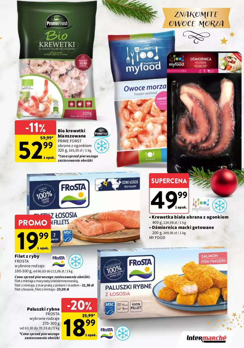 Gazetka promocyjna Intermarche - Katalog Świąteczne Delikatesy - ważna 04.12 do 23.12.2025 - strona 7 - produkty: Filet z mintaja, Frosta, Krewetki, Mintaj, Owoce, Owoce morza, Paluszki rybne, Sos