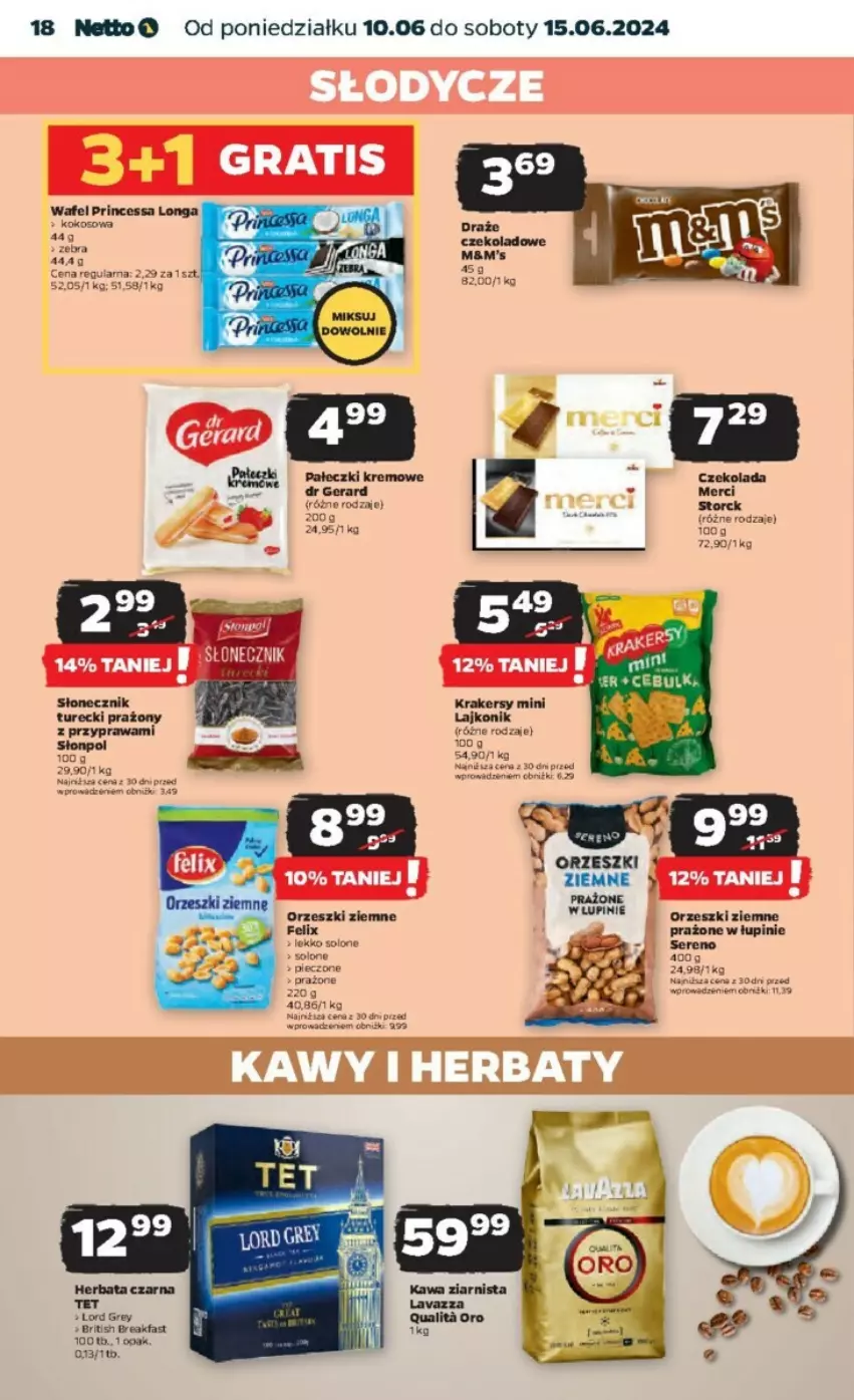 Gazetka promocyjna Netto - ważna 10.06 do 16.06.2024 - strona 10 - produkty: Brit, Fa, Herbata, Herbata czarna, Kokos, Krakersy, Lajkonik, Orzeszki, Orzeszki ziemne, Princessa, Ser, Słonecznik turecki