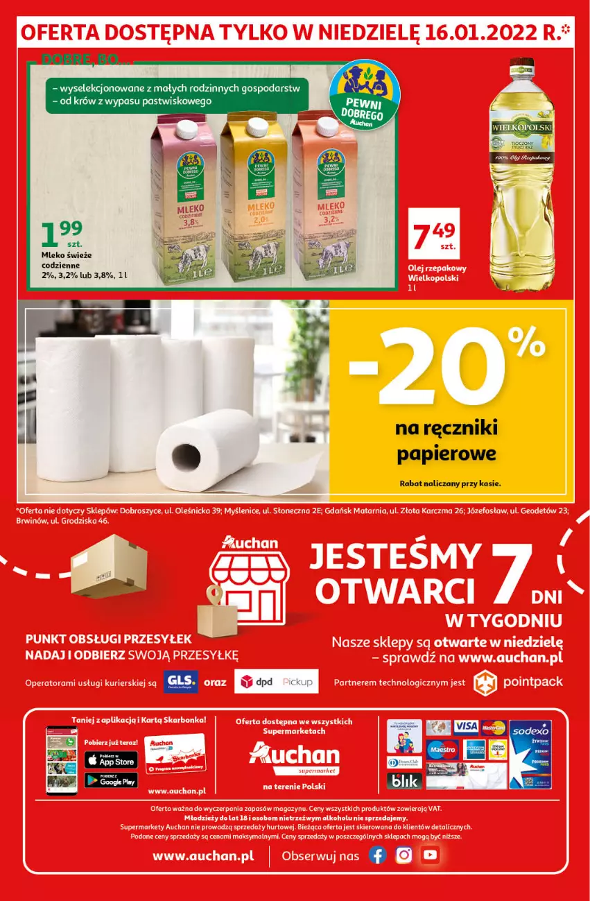 Gazetka promocyjna Auchan - Maxi Paki Niskie Ceny Supermarkety - ważna 13.01 do 19.01.2022 - strona 12 - produkty: Mleko, Papier, Ręcznik, Ręczniki papierowe