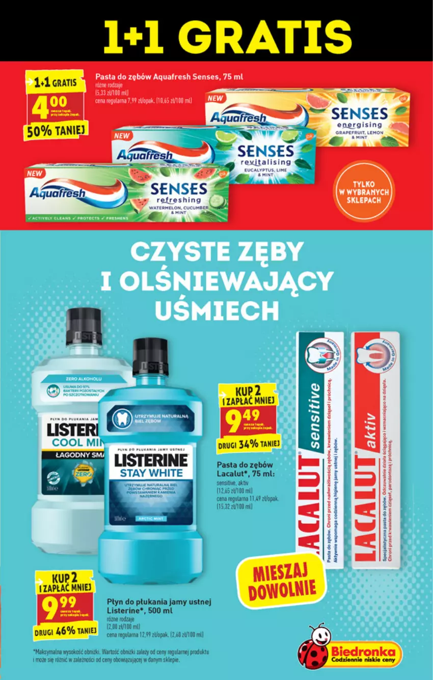 Gazetka promocyjna Biedronka - W tym tygodniu PN - ważna 07.06 do 12.06.2021 - strona 49 - produkty: Aquafresh, Gala, Gra, Lacalut, LANA, Listerine, Pasta do zębów, Płyn do płukania, Płyn do płukania jamy ustnej, Senses