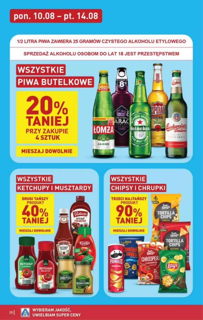 Gazetka promocyjna Aldi - Pełna oferta - ważna 10.08 do 14.08.2026 - strona 20 - produkty: Chipsy, Chrupki, Gra, Ketchup, Mus, Piwa